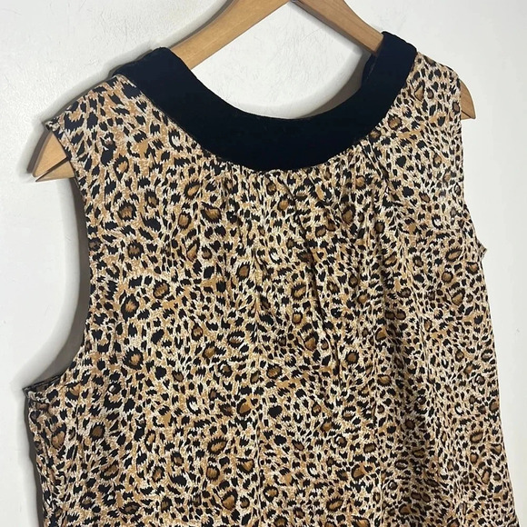GAP Leopard Animal Print Velvet Trim Deep V Neck Sleeveless Relaxed Fit Blouse - Picture 5 of 9